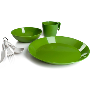 GSI Cascadian Tableware Set in Green include plate, bowl, mug, knife, fork and spoon
